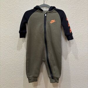 Nike Baby Futura Full Zip Hood Coverall Romper Olive Green Black Orange 6 M